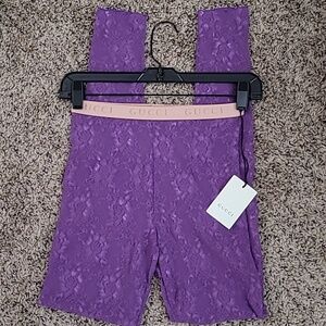 Gucci Purple Leg Trafilia Lace Leggings Size Large NWT